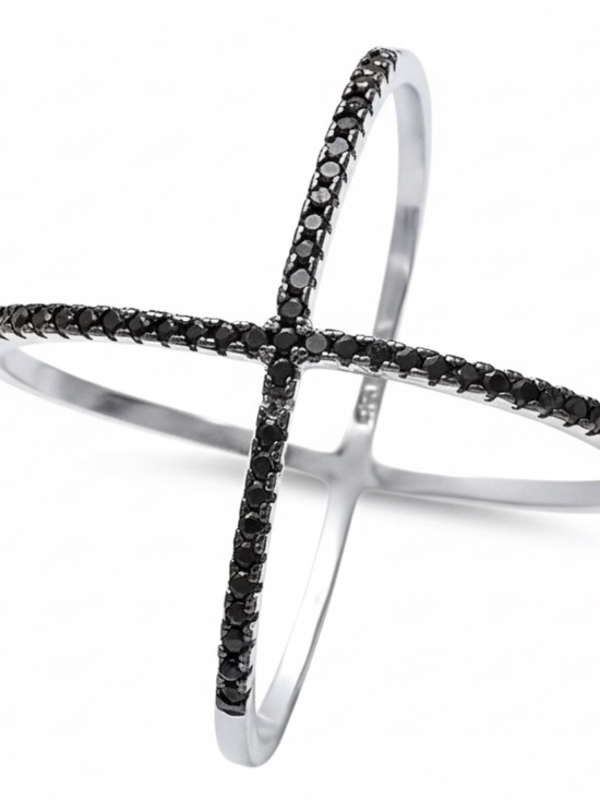 Fine Jewelry Jewelry - Womens Sterling Silver .925 Criss Cross‎ Black Zirconia Ring Size 7